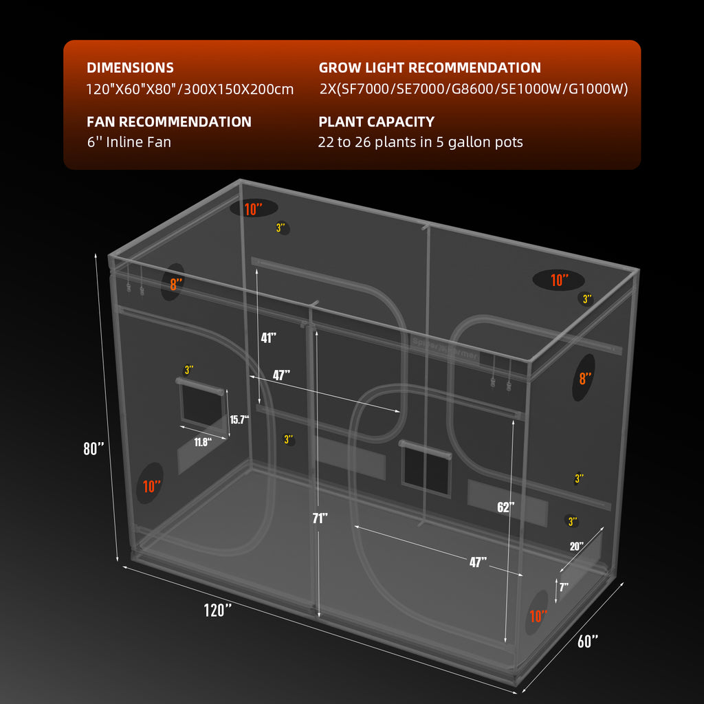 Spider Farmer 5' x 10' x 6' 8" (150 x 300 x 200 cm) Indoor Grow Tent product image 8