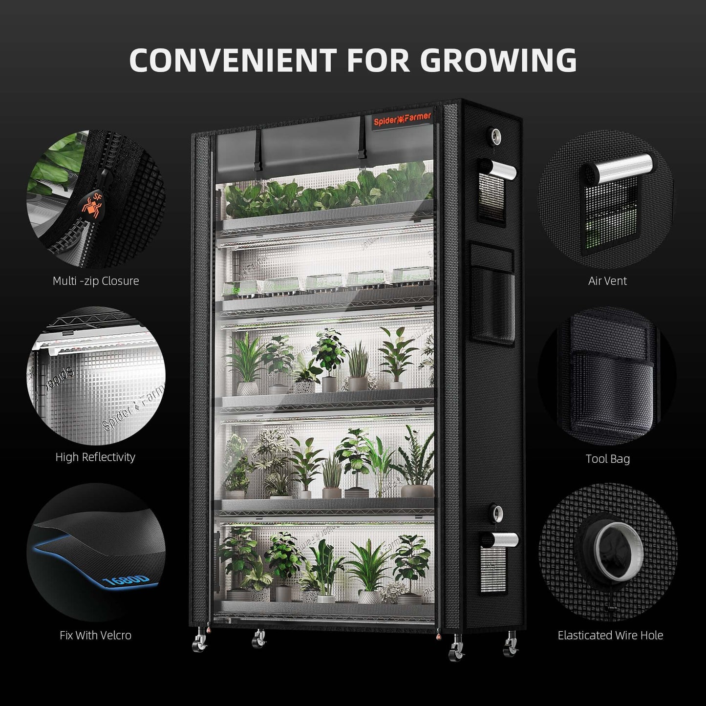 Spider Farmer 6 Tier Plant Stand + 10 x 22W LED Lights Bars + 1' 4" product image 5