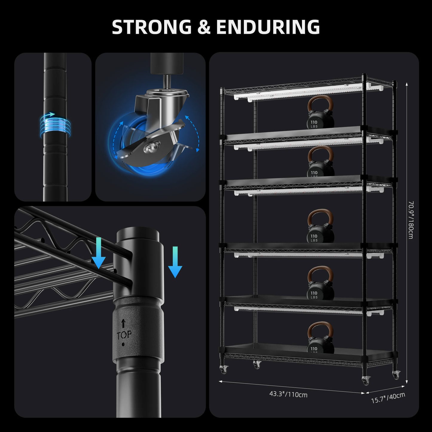 Spider Farmer 6 Tier Plant Stand + 10 x 22W LED Lights Bars + 1' 4" product image 9