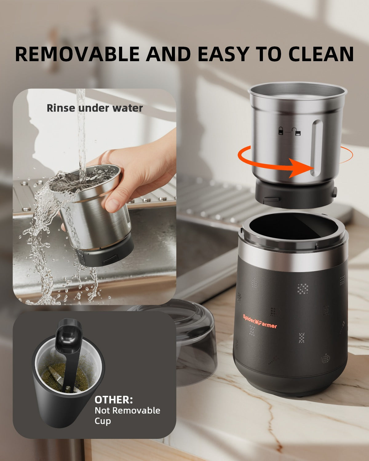 Spider Farmer Electric Herb & Spice Grinder with Removable Stainless Steel Bowl product image 5