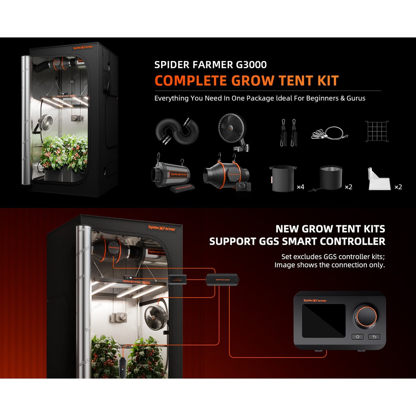 Spider Farmer G3000 LED Grow Light + 3' x 3' Grow Tent + Inline Fan product image 11
