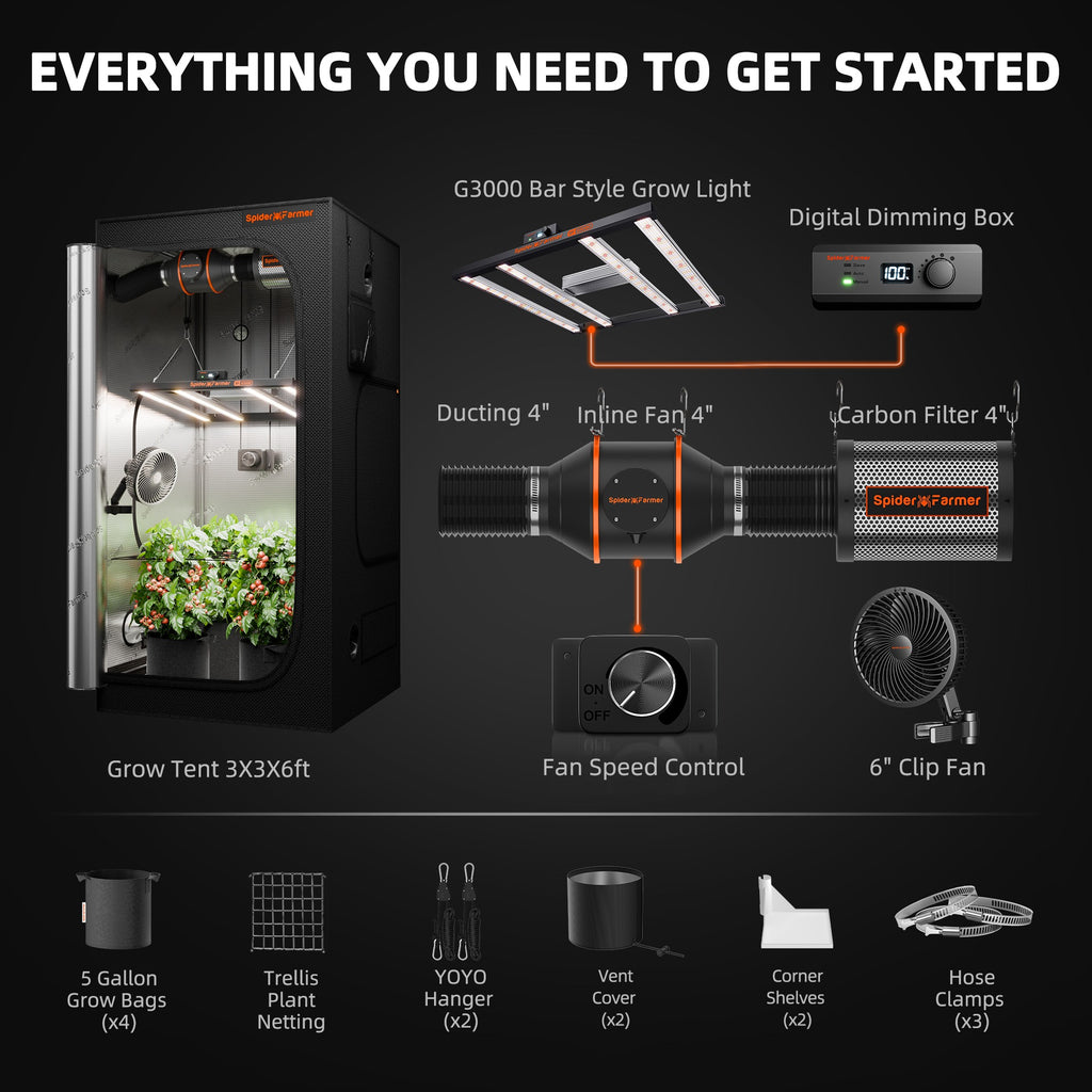 Spider Farmer G3000 LED Grow Light + 3' x 3' Grow Tent + Inline Fan product image 12