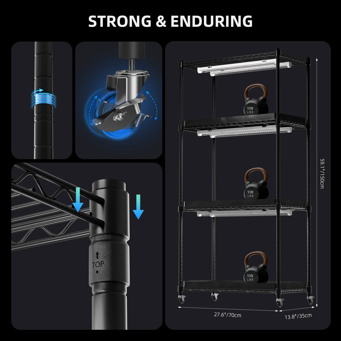 Spider Farmer 4-Tier Plant Stand components, showcasing strong construction and adjustable features for indoor gardening.