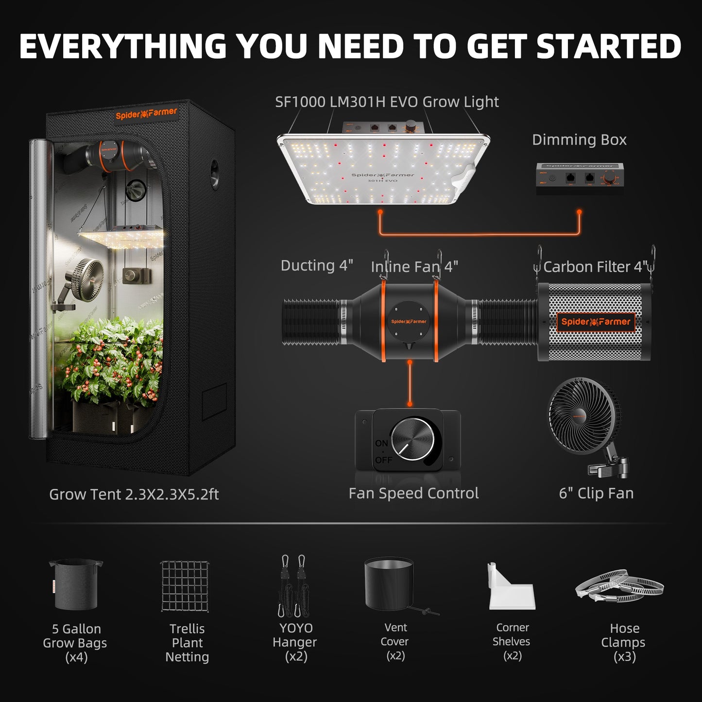 Spider Farmer SF1000 LED Grow Light + 2' x 2' Grow Tent + Inline Fan product image 11