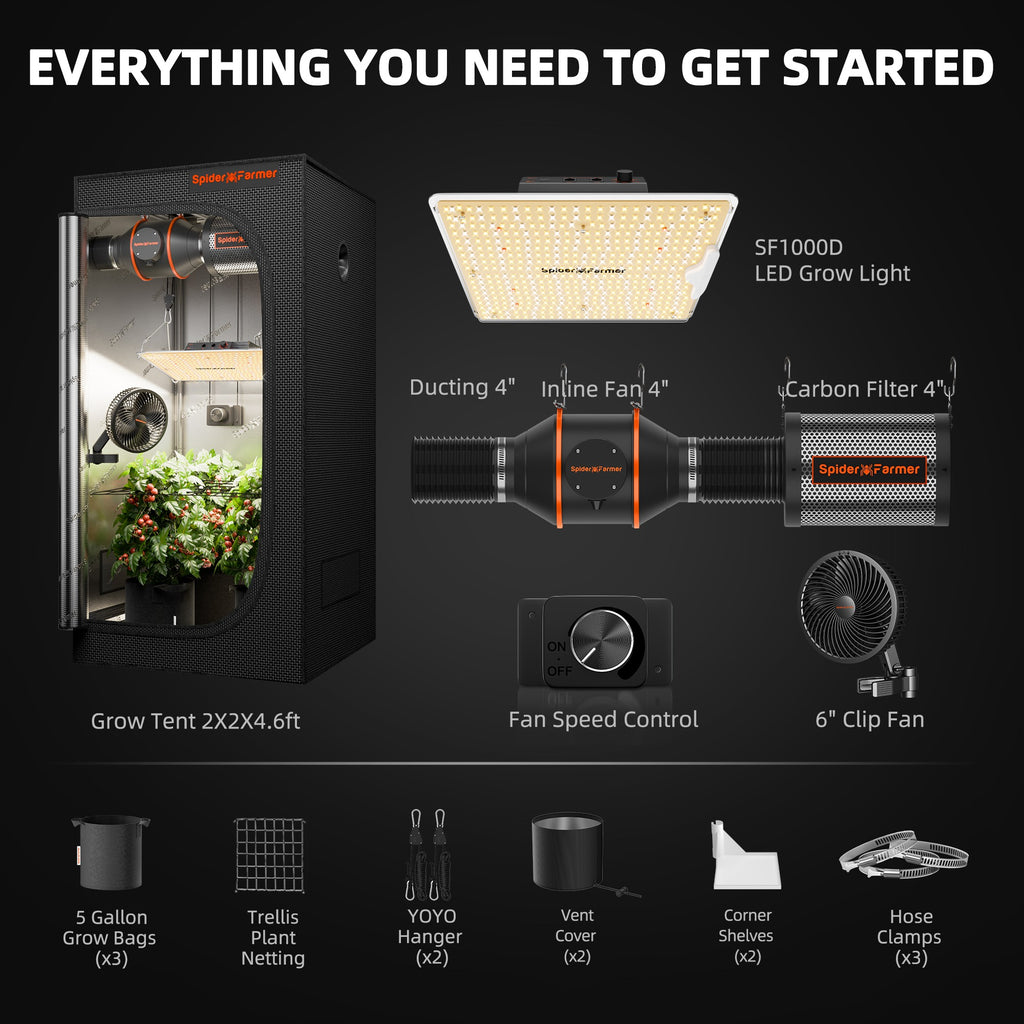 Spider Farmer SF1000D LED Grow Light + 2' x 2' Grow Tent + Inline Fan product image 9