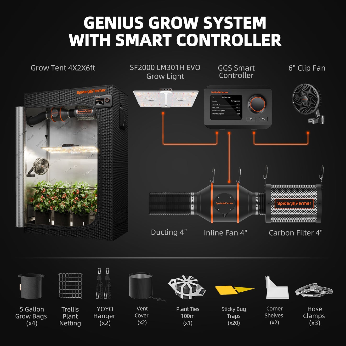 Spider Farmer SF2000 LED Grow Light + 2' x 4' Grow Tent + Inline Fan product image 12