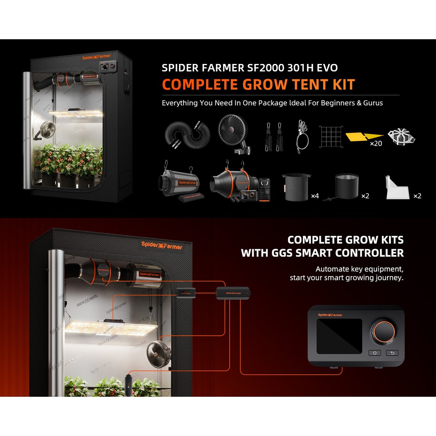 Spider Farmer SF2000 LED Grow Light + 2' x 4' Grow Tent + Inline Fan product image 17