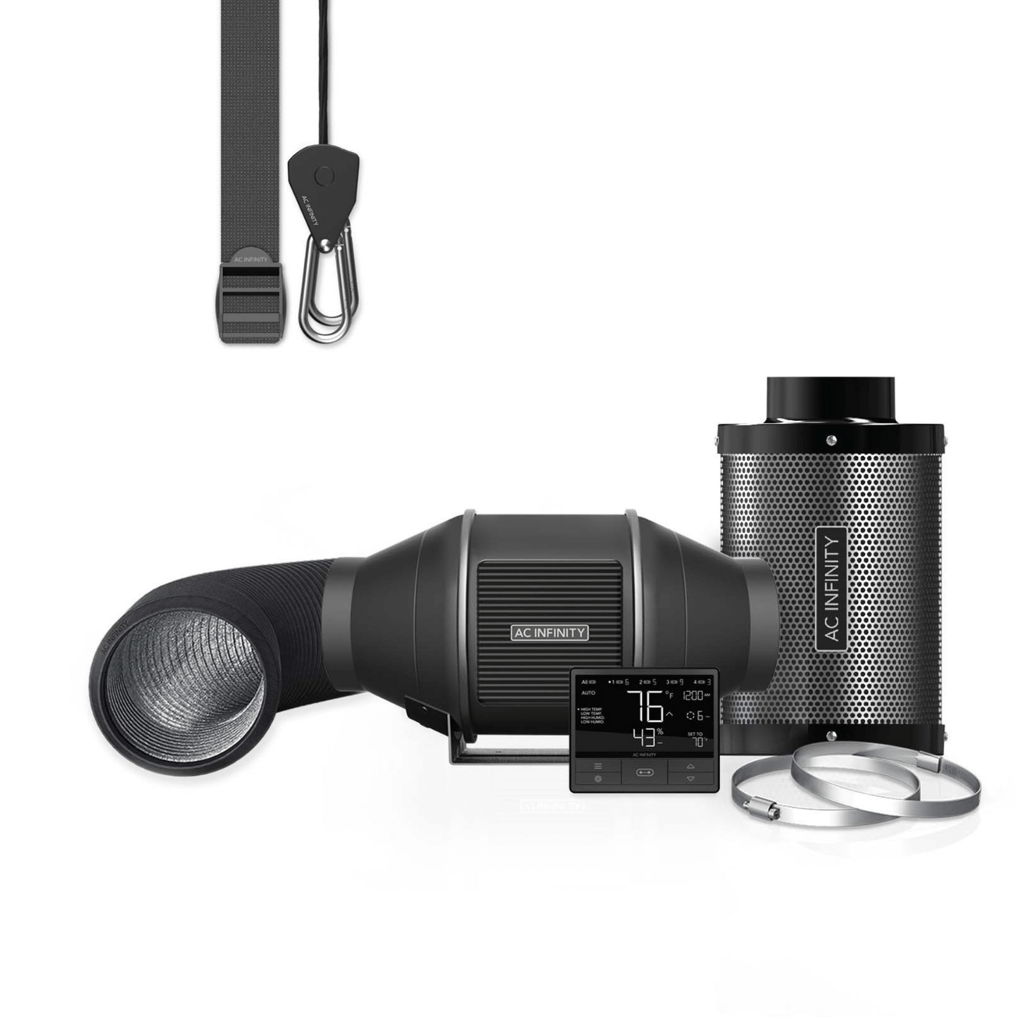 AC Infinity Air Filtration Kit PRO 4", Inline Fan with Smart Controller, Carbon Filter & Ducting Combo AC-FKT4 Ventilation 819137022911