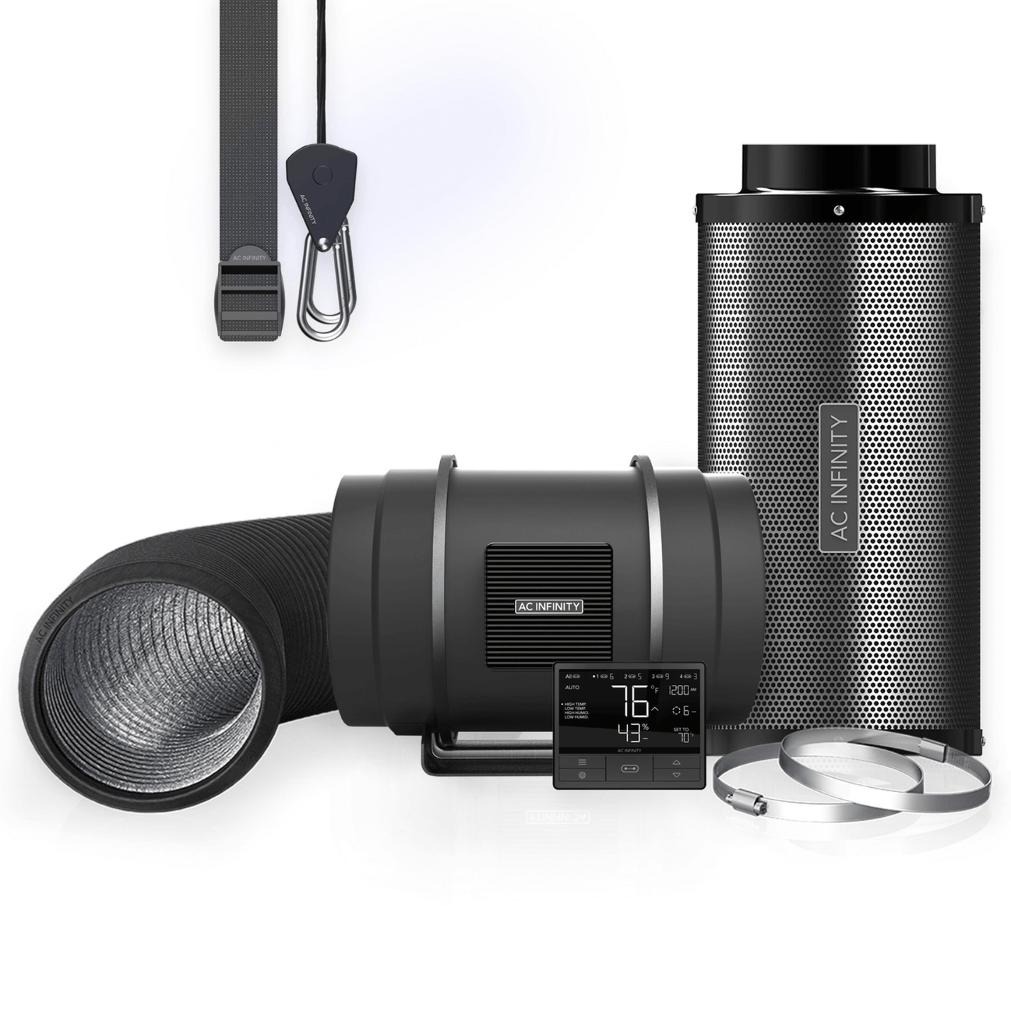 AC Infinity Air Filtration Kit PRO 8", Inline Fan with Smart Controller, Carbon Filter & Ducting Combo AC-FKT8 Ventilation 819137022980