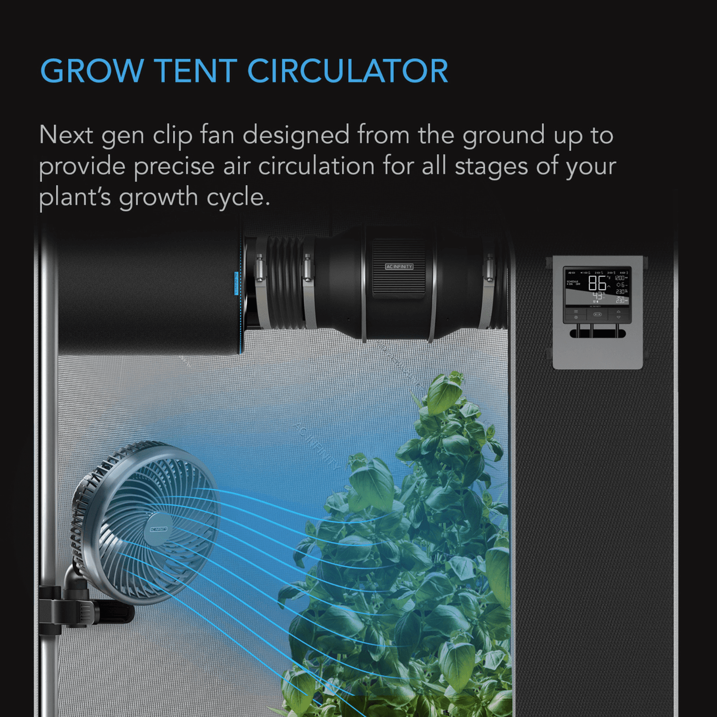 AC Infinity CLOUDRAY A6, Grow Tent Clip Fan 6" with 10 Speeds, EC-Motor, Manual Swivel | AC-CCA6 | Grow Tents Depot | Climate Control | 819137022416