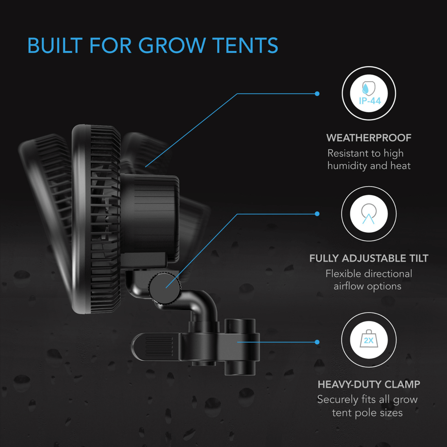 AC Infinity CLOUDRAY A9, Grow Tent Clip Fan 9" with 10 Speeds, EC-Motor, Manual Swivel | AC-CCA9 | Grow Tents Depot | Climate Control | 819137022454