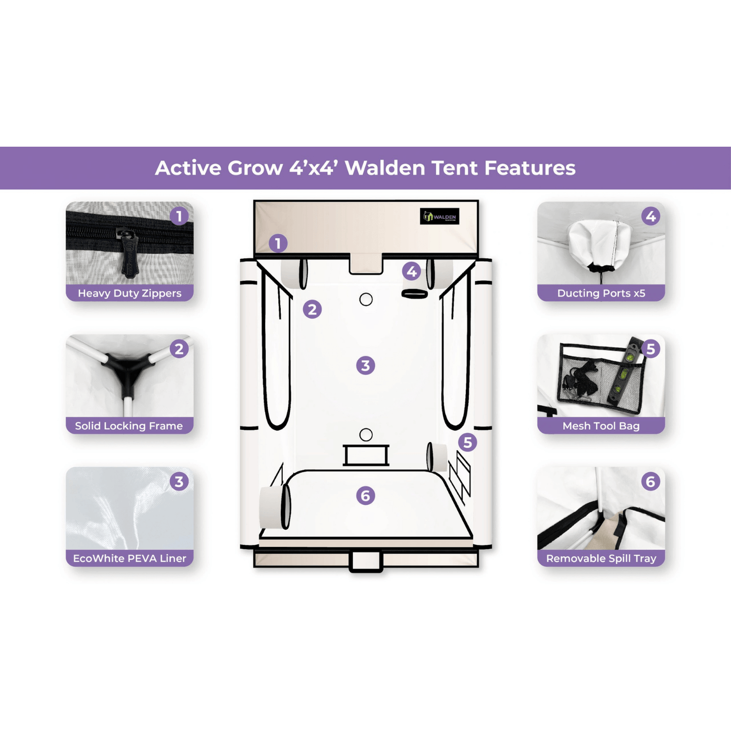 Active Grow 4' x 4' Walden White Grow Tent AG/44TENT/W Grow Tents 709402455967