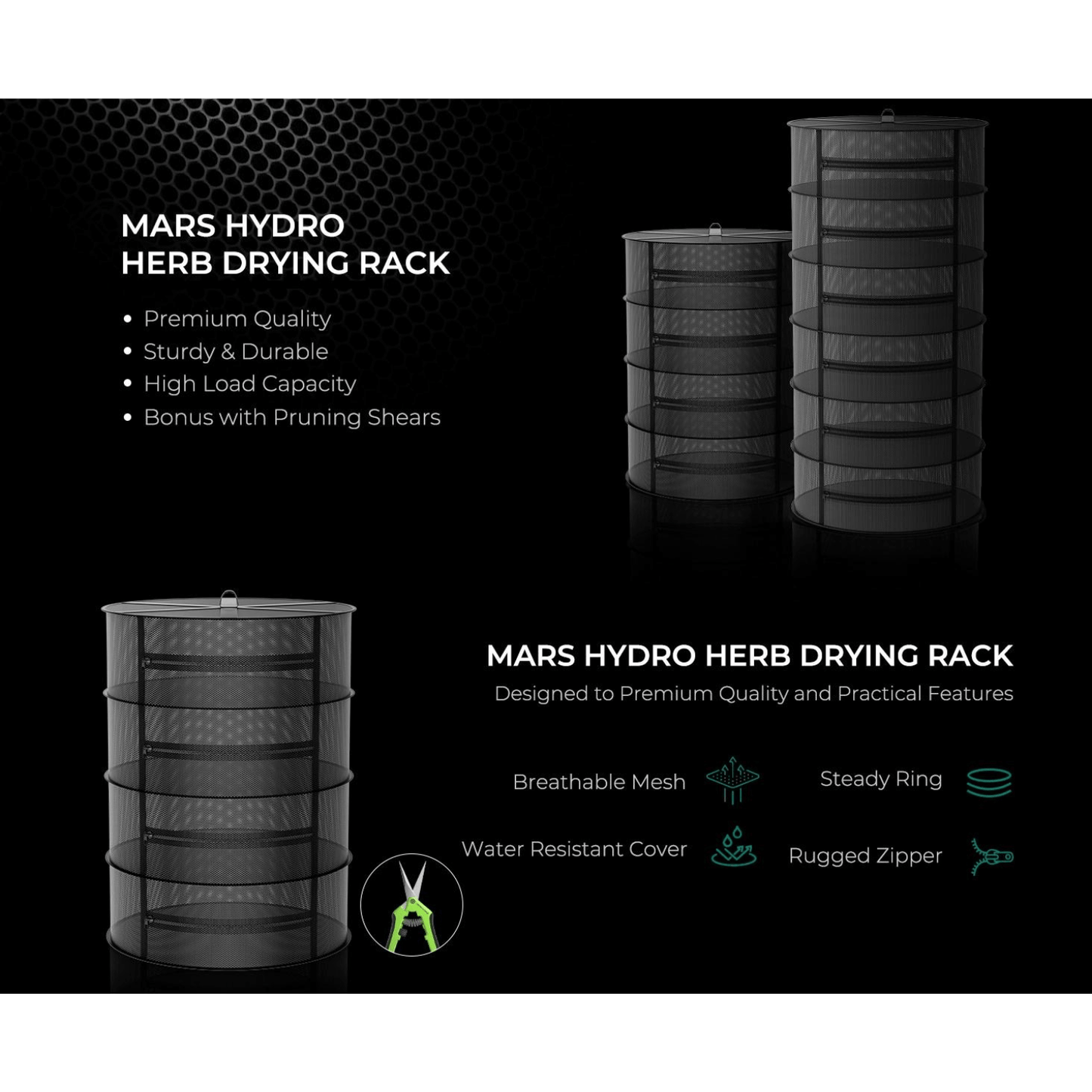 Mars Hydro 6-Layer Mesh Herb Drying Rack with Pruning Shear | MH-6DryRack | Grow Tents Depot | Harvest & Extraction |