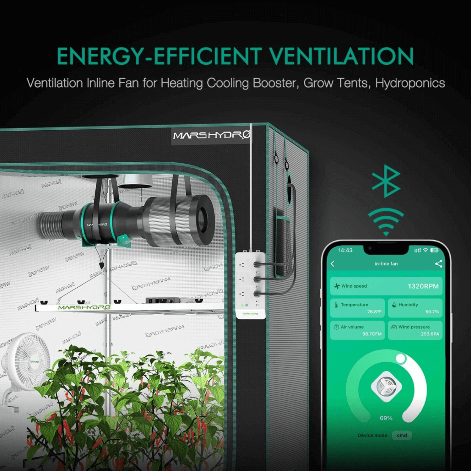 Mars Hydro iFresh 6" Smart Inline Duct Fan and Carbon Filter Combo