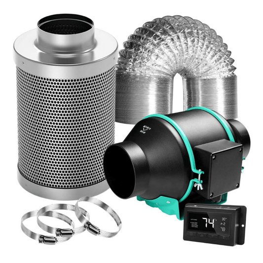 Mars Hydro 4" Inline Duct Fan and Carbon Filter Combo with Temperature and Humidity Controller | MH-4Filterkits-CP | Grow Tents Depot | Climate Control | 6973280375264
