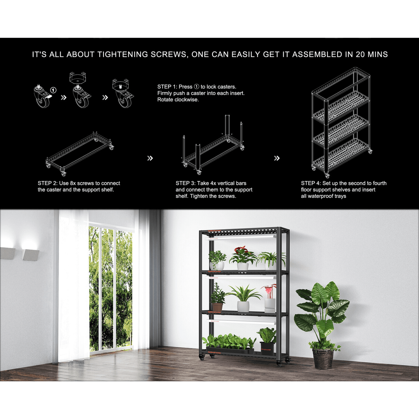 Spider Farmer 3 Tier Metal Plant Stand with Trays SPIDER-SF-Shelfkit-C Accessories 6973280378210
