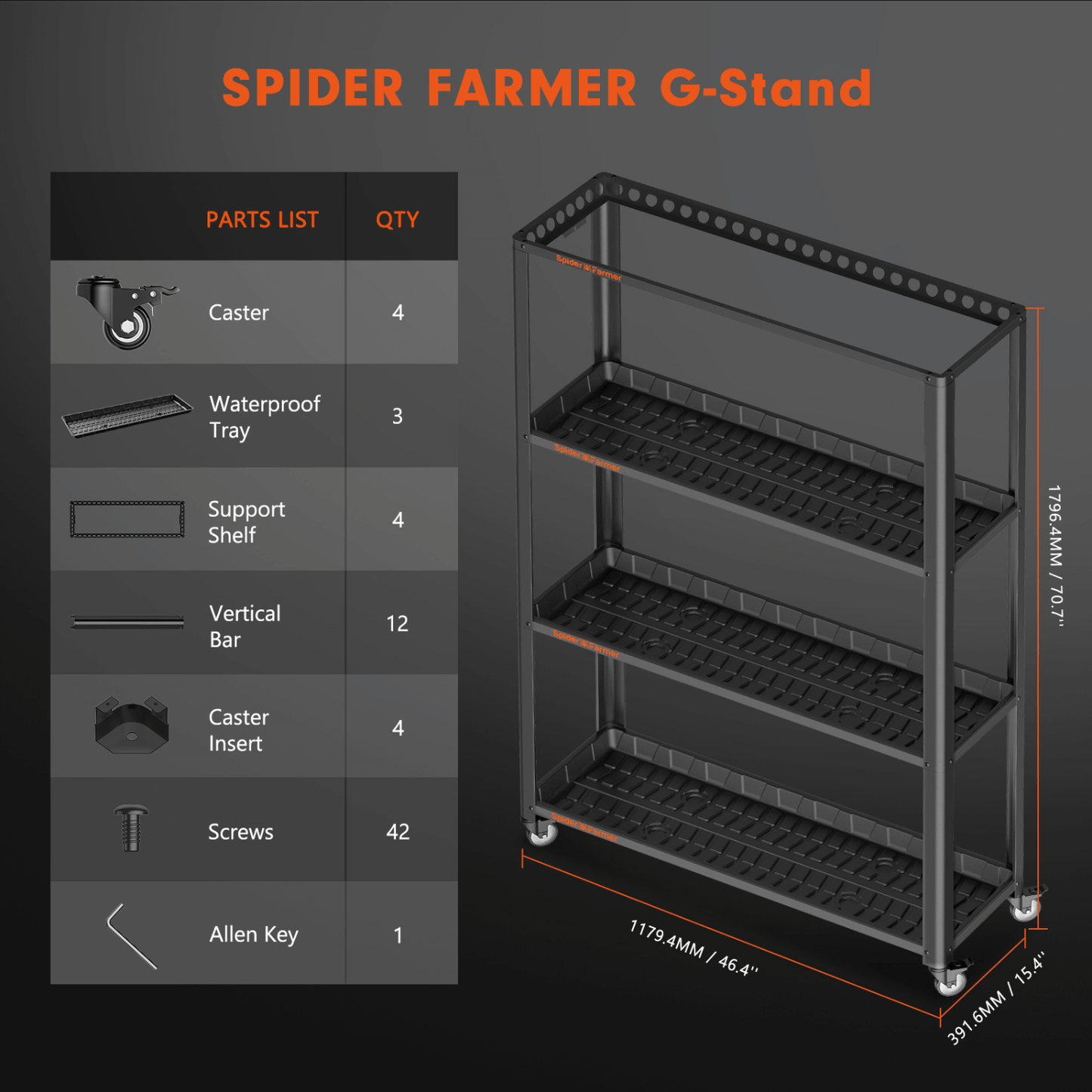 Spider Farmer 3 Tier Metal Plant Stand with Trays | SPIDER-SF-Shelfkit-C | Grow Tents Depot | Grow Tents | 6973280378210