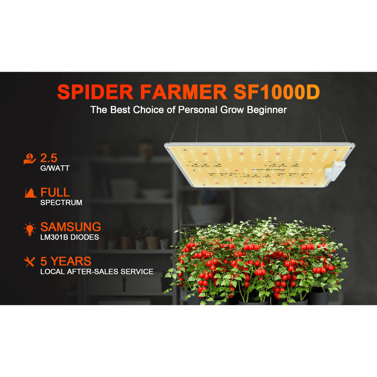 Spider Farmer SF1000D 100W Full Spectrum LED Grow Light SPIDER-SF-1000-D Grow Lights 6973280374908